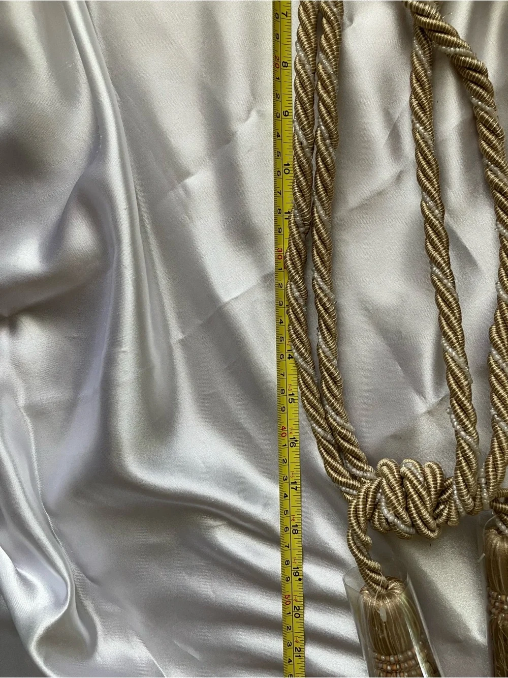 Drapery tie backs with pearl beading
